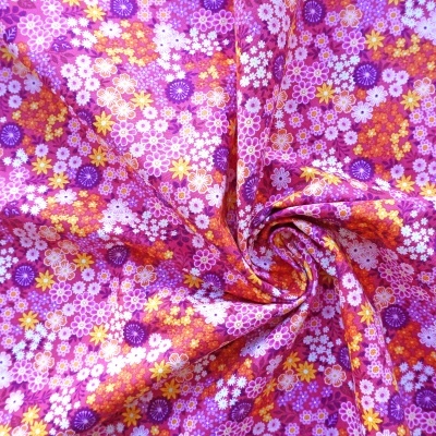 Makower- Tecido Revival Flores Malva e Laranja 110cm