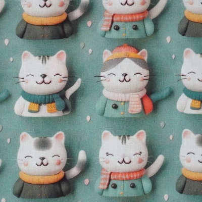 Tecido Gatinhos Sorridentes Verde 150CM