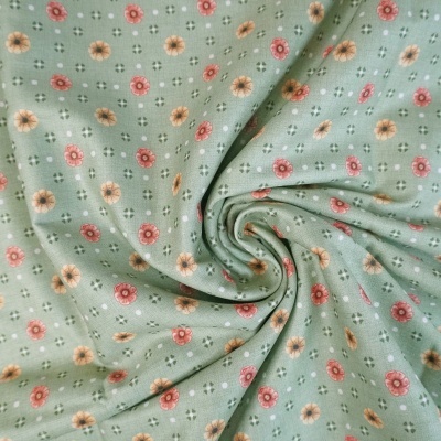 Tecido Fuxicos Mini Flores Alegria Fundo Verde 150cm