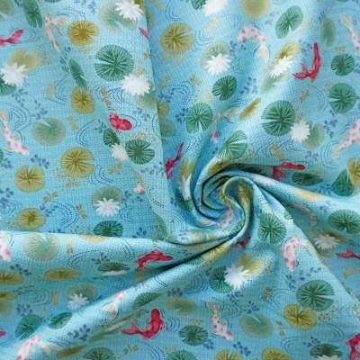 Makower- Tecido Japonês Carpas com Nenufares Dourados 110cm