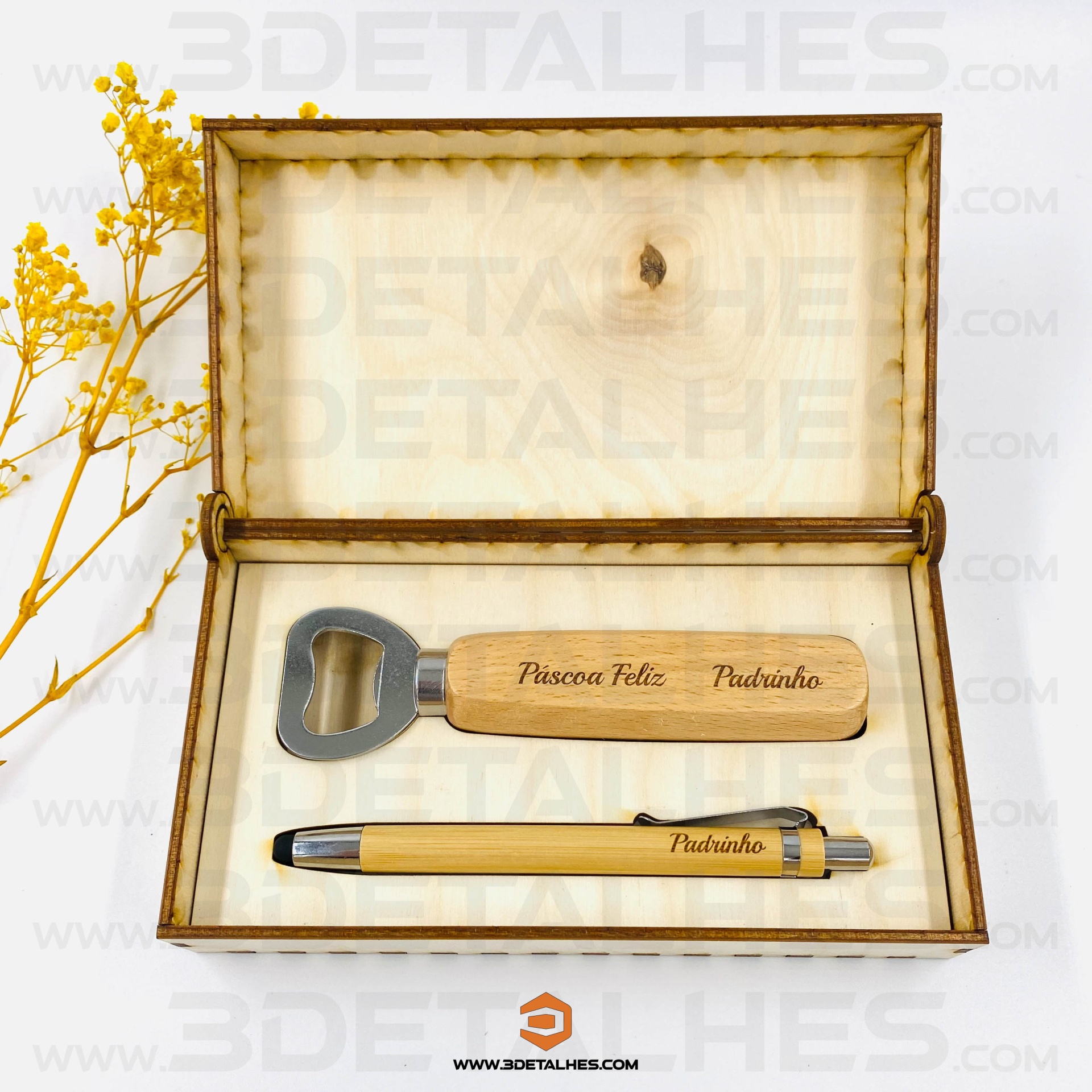 Conjunto Caneta e Descapsulador em Bambu