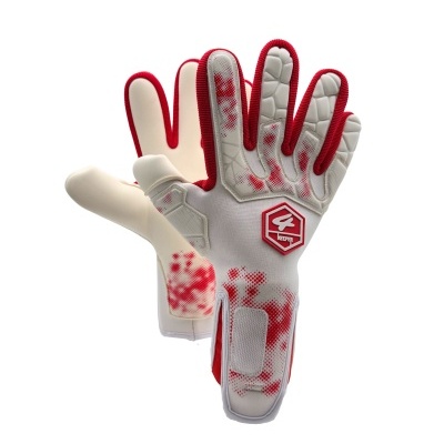 Par de luvas desportivas brancas e vermelhas com logo KEEPER