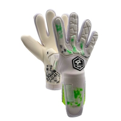 Luvas desportivas de guarda-redes branco com padrões verdes e pretos