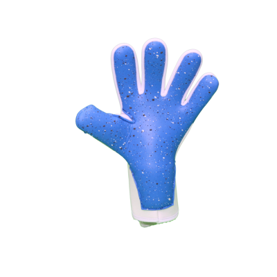 Luva azul com pontinhos pretos e punho branco