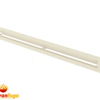 Grelha de ventilação branca retangular em metal com logótipo Abranfogo