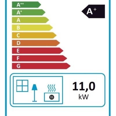 Etiqueta energética UE para ECOFOREST Ibiza 2015 com classificação A+, consumo 11,0 kW.