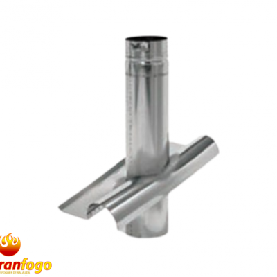 tubo de metal prateado com três seções intersectadas sobre fundo branco com logo abranfogo