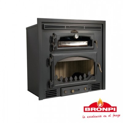 Forno de lenha preto em ferro fundido com termómetro e vidraça