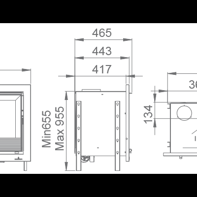 Desenho técnico com dimensões de equipamento retangular e círculos com diâmetros