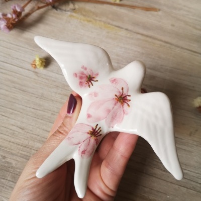 Andorinha padrão Flor de Amendoeira em cerâmica
