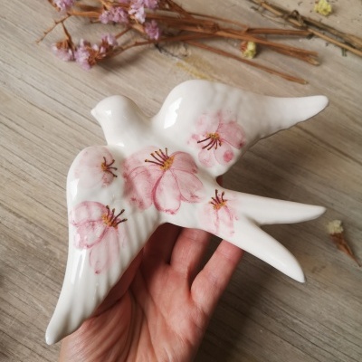 Andorinha padrão Flor de Amendoeira em cerâmica