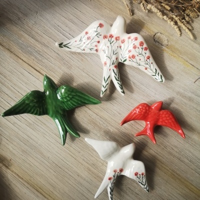 Conjunto de 4 andorinhas em cerâmica