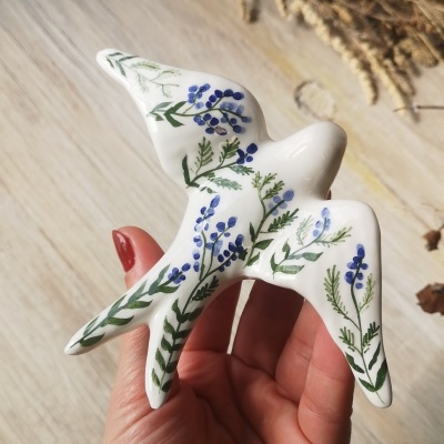 Andorinha em cerâmica, padrão Alfazema