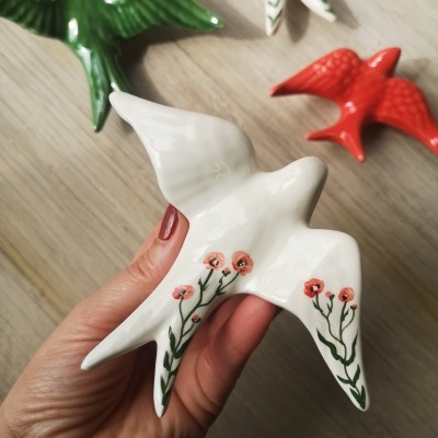 Conjunto de 4 andorinhas em cerâmica