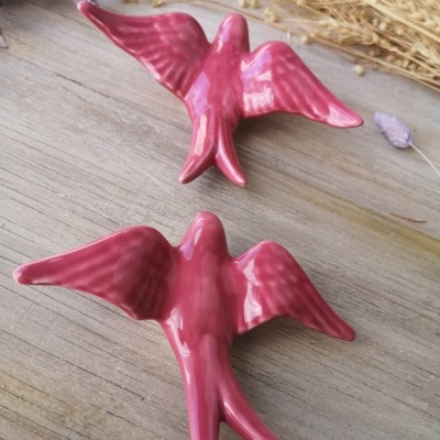 Conjunto de 3 andorinhas em cerâmica, cor Rosa
