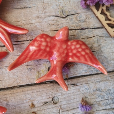 Conjunto de 3 andorinhas em cerâmica, cor Salmão forte