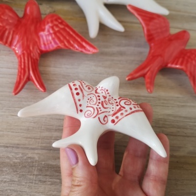 Conjunto de 4 andorinhas em cerâmica