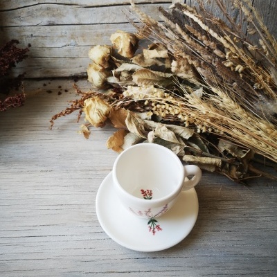 Conjunto de chávena de café e pires