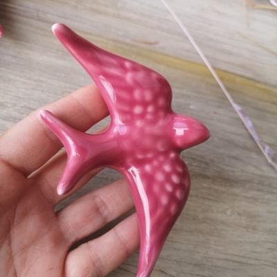 Conjunto de 3 andorinhas em cerâmica, cor Rosa