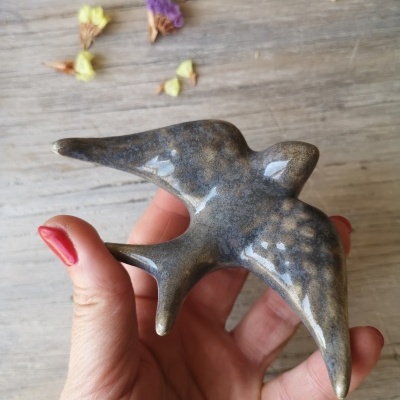 Conjunto de 3 andorinhas em cerâmica, cor Cinza