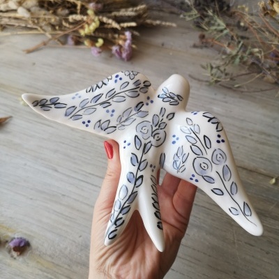 Conjunto de 3 andorinhas em cerâmica