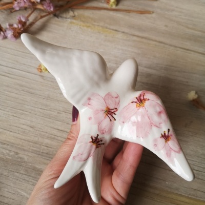 Andorinha padrão Flor de Amendoeira em cerâmica