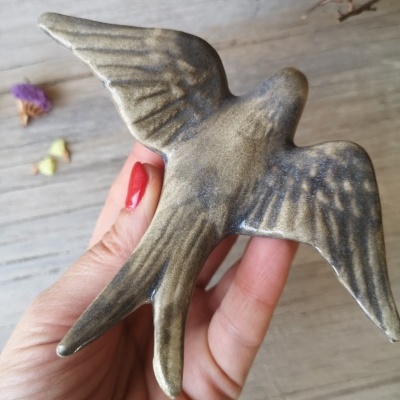 Conjunto de 3 andorinhas em cerâmica, cor Cinza