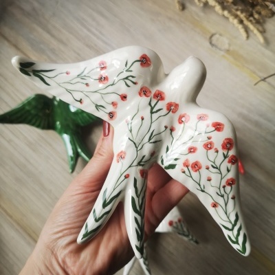 Conjunto de 4 andorinhas em cerâmica