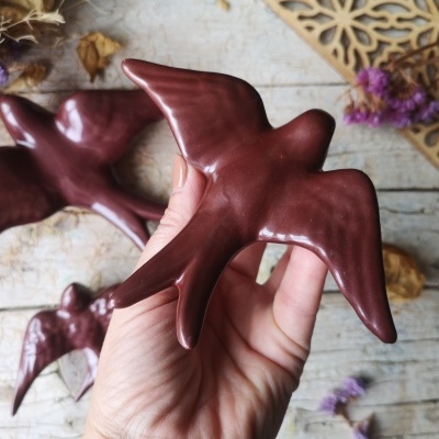 Conjunto de 3 andorinhas em cerâmica, cor Cobre