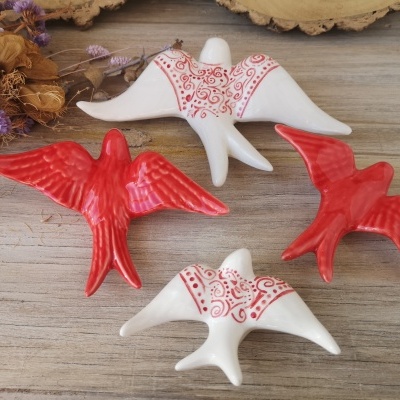 Conjunto de 4 andorinhas em cerâmica