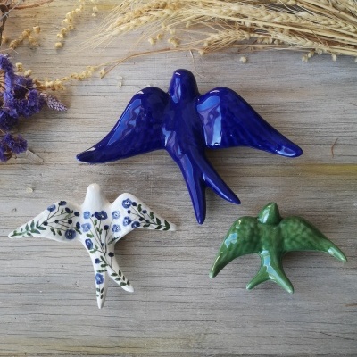 Conjunto de 3 andorinhas em cerâmica