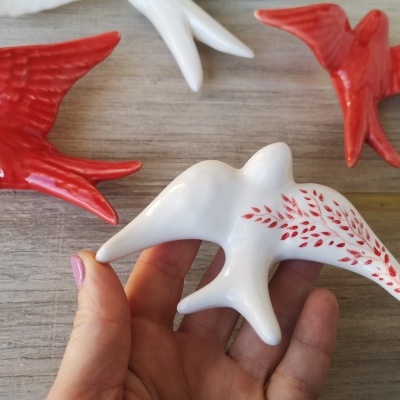 Conjunto de 4 andorinhas em cerâmica