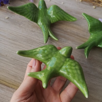 Conjunto de 3 andorinhas em cerâmica, cor Verde