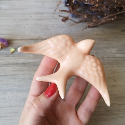 Conjunto de 3 andorinhas em cerâmica, cor pêssego