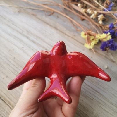 Conjunto de 3 andorinhas em cerâmica, cor Vermelho
