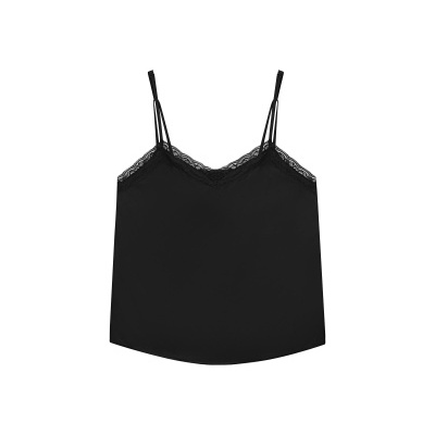 Top feminino preto com alças finas e renda no decote