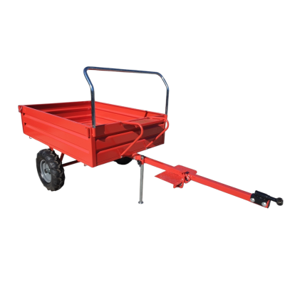 Reboque de carga vermelho com rodas e barra de reboque