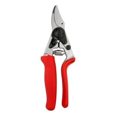Tesoura de poda com punhos vermelhos e lâminas metálicas