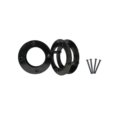 Conjunto de duas placas circulares pretas com quatro parafusos pretos