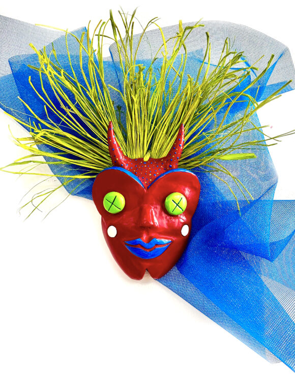 MÁSCARA " BOLÍVIA " MARTA PINTO Máscara decorativa vermelha com olhos verdes e chifres