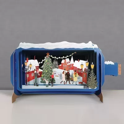POSTAL DE NATAL POP-UP "MESSAGE IN A BOTTLE - TOWN SQUARE" ALLJOY DESIGN