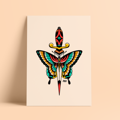 ILUSTRAÇÃO "BUTTERFLY DAGGER" ZEROS TATTOO