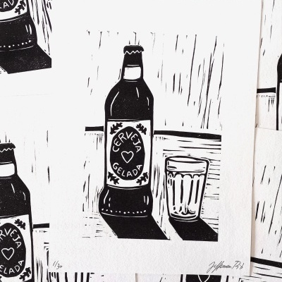 LINOGRAVURA "CERVEJA GELADA" JEFFERSON RIB