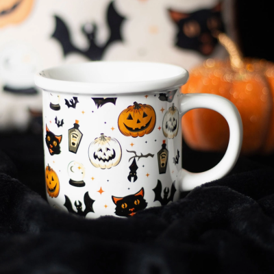 CANECA BRANCA HALLOWEN "GATOS E ABÓBORAS" SOMETHING DIFFERENT WHOLESALE