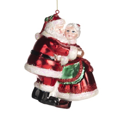 ENFEITE DE NATAL EM VIDRO " MR&MRS CLAUS KISS 13CM" GOODWILL