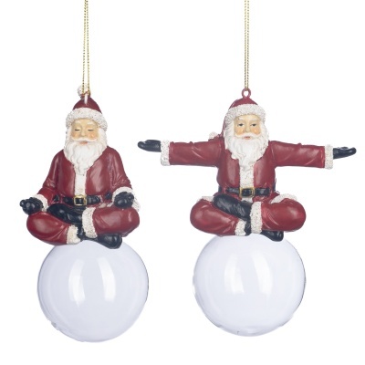 ENFEITE DE NATAL EM VIDRO "YOGA SANTA ON BUBBLE 13,5CM" GOODWILL