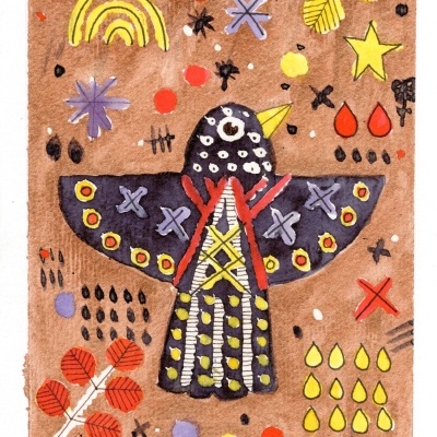 ORIGINAL "PASSARO PRETO SOBRE COBRE" JOANA NOBREGA