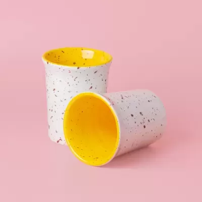 COPO CERÂMICO "CANELA - BRANCO E AMARELO - 250ml" ALFAR TIERRA COCIDA