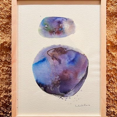 AGUARELA COM MOLDURA "SEM TÍTULO 14" ISABEL MONTEIRO