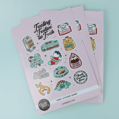 FESTIVE AS FUCK A5 VINYL STICKER SHEET PUNKY PINS